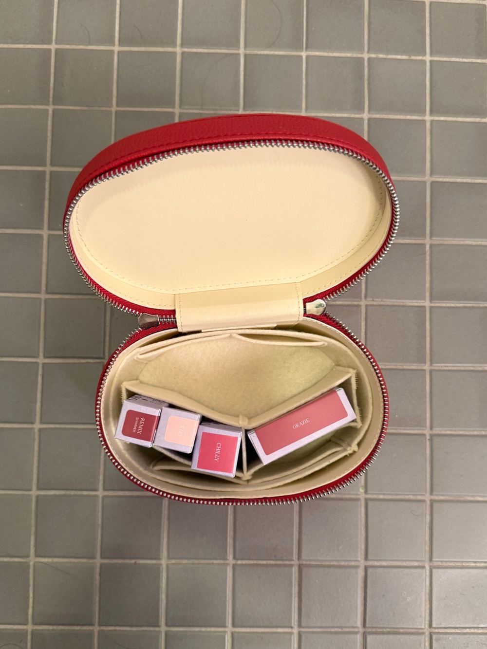 Saie Round Mini Vanity Case in Bold Red - Picture 2 of 6